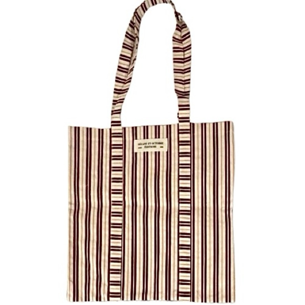 🆕- 🇫🇷 Sézane Striped Tote Bag Cotton Striped Cream and Brown Tote Bag